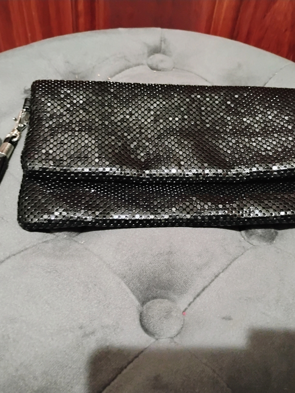 Christopher & Banks Black Sequin Fold-Over Clutch Handbag